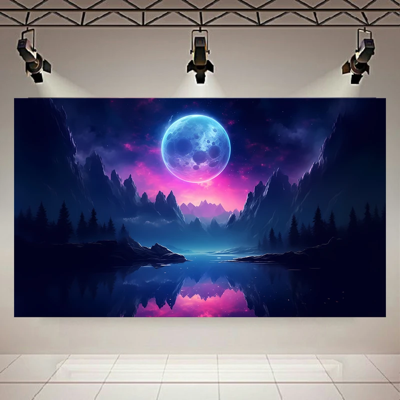 تابلو بوم طرح بلک لایت ماه مدل شب مخوف کد PD1451