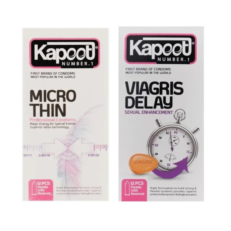 کاندوم کلاسیک کاپوت مدل MICRO THIN بسته 12 عددی به همراه کاندوم تاخیری کاپوت مدل VIAGRIS DELAY بسته 12 عددی