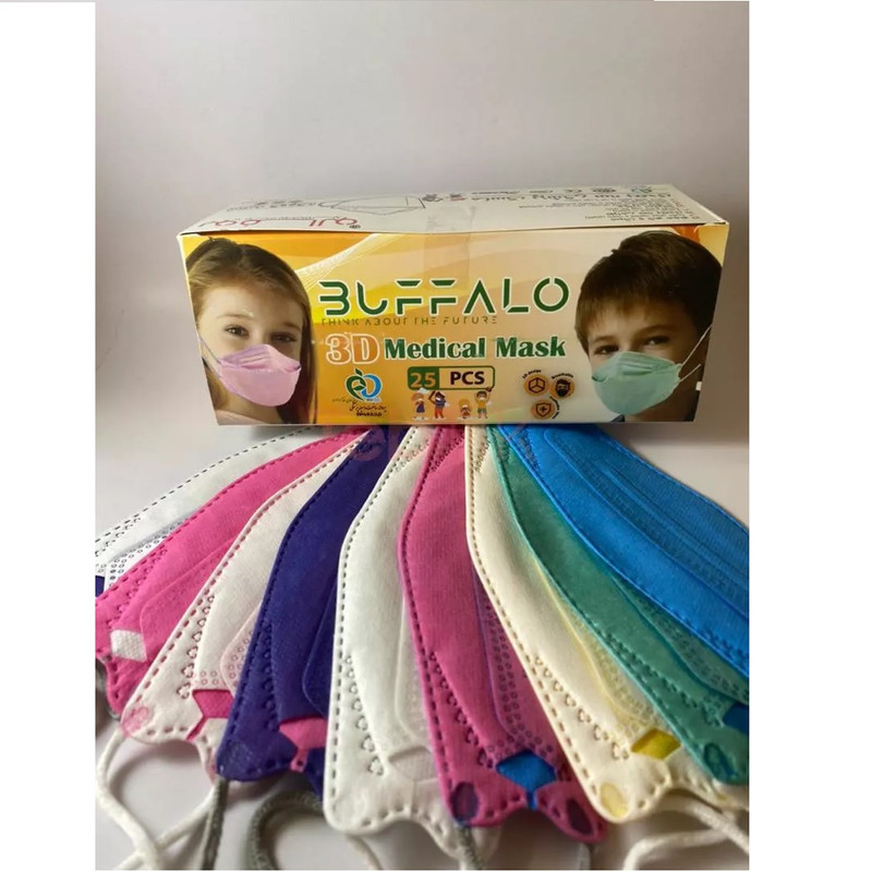 ماسک تنفسی کودک بوفالو مدل 4 لایه 3 بعدی الوان بسته 25 عددی ماسک تنفسی کودک بوفالو مدل 4 لایه 3 بعدی الوان بسته 25 عددی
