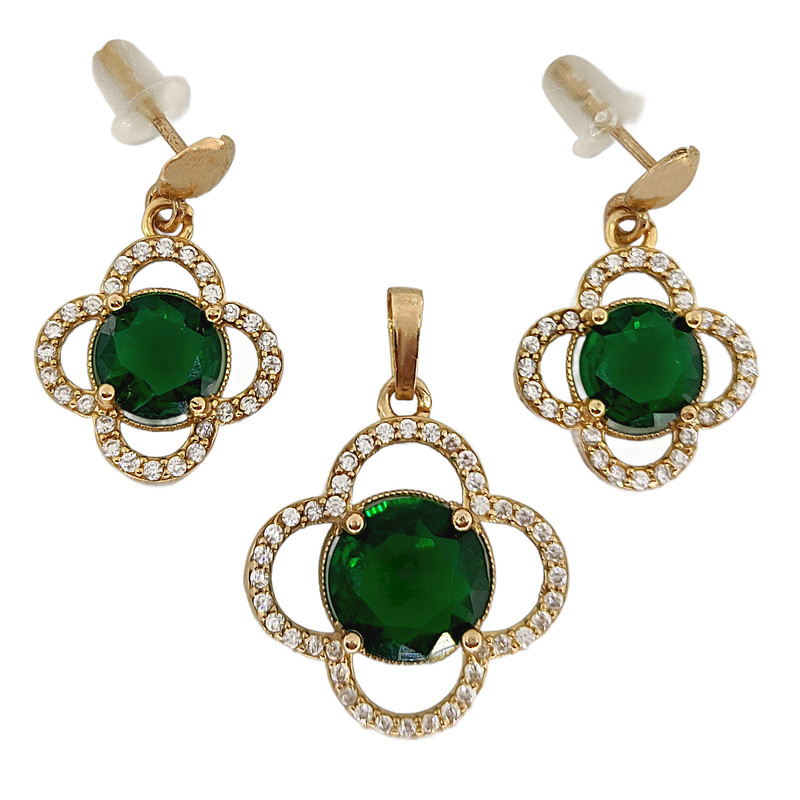 نیم ست طلا 18 عیار زنانه طلا و جواهرسازی افرا مدل زمرد ۴۱۶