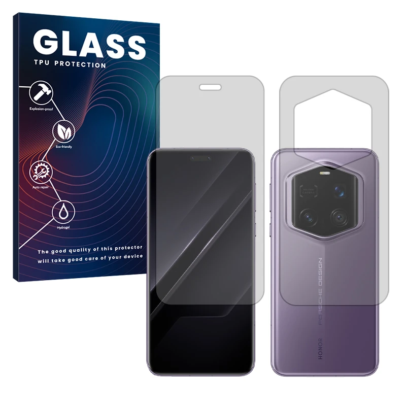 محافظ صفحه نمایش شفاف گلس مدل هیدروژلی مناسب برای گوشی موبایل آنر Magic7 RSR Porsche Design به همراه محافظ پشت گوشی