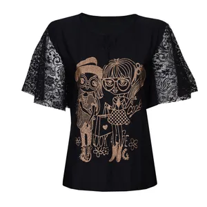 بلوز آستین کوتاه زنانه مدل خفاشی چاپ عروسکی