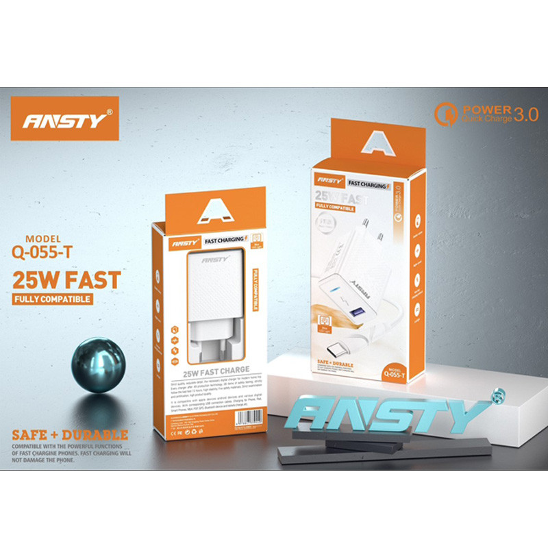 شارژر دیواری 25 وات انستی مدل Q055 به همراه کابل تبدیل USB-C
