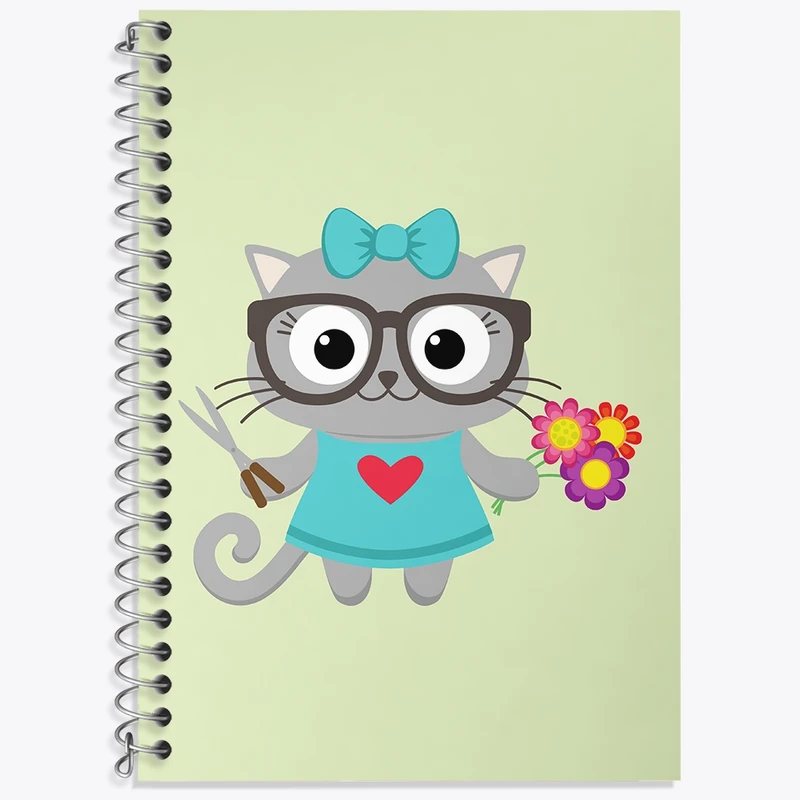 دفتر زبان 50 برگ خندالو مدل سه خط طرح گربه باغبان کد N1056