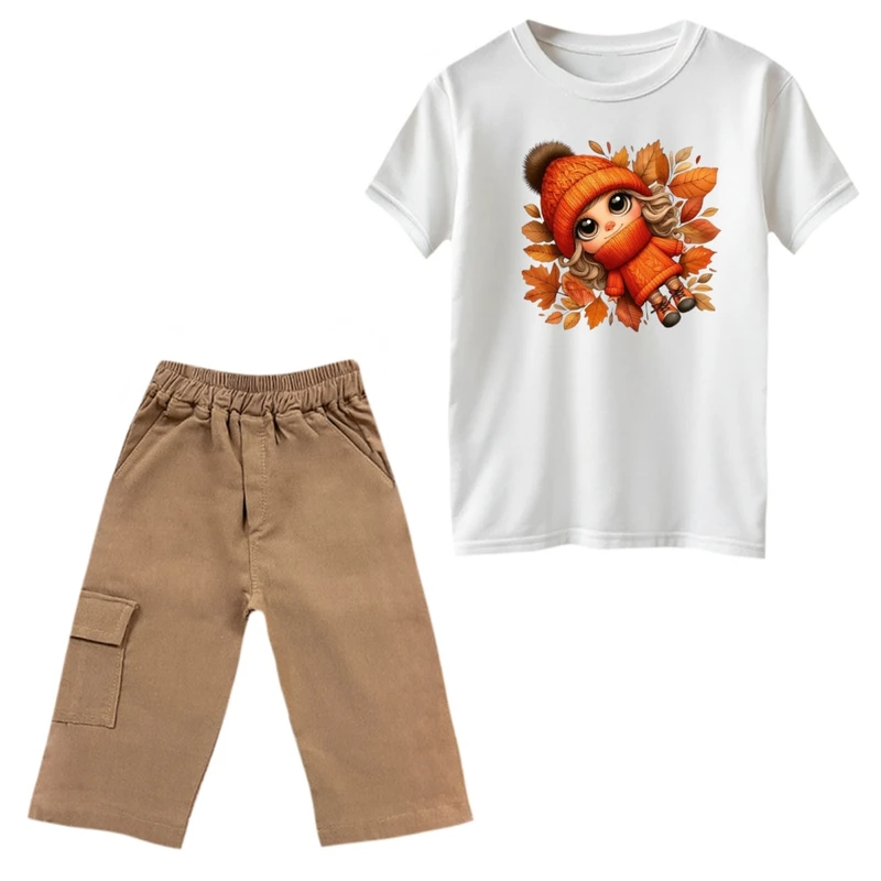 ست تی‌شرت و شلوارک دخترانه مدل دختر پاییزی