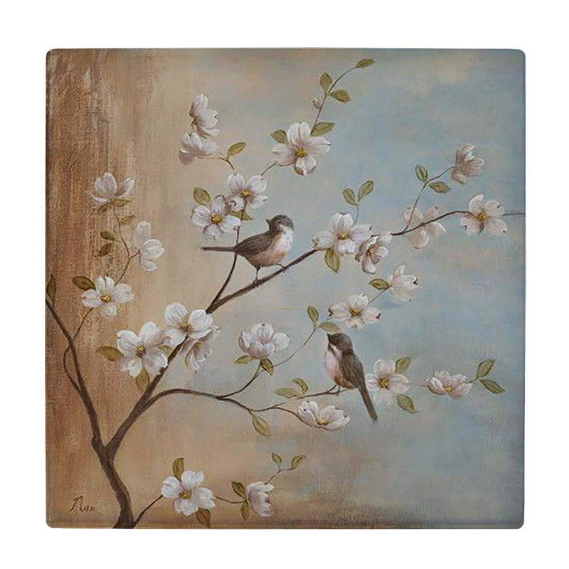  زیر لیوانی طرح نقاشی پرنده ها و شاخه شکوفه بهاری کد 6167377_5486
