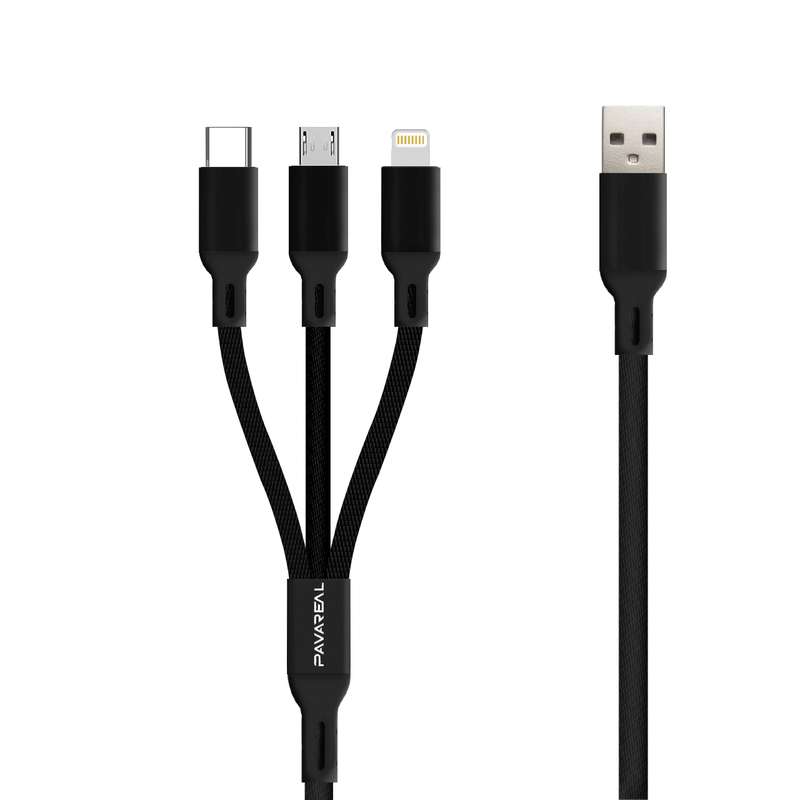 کابل تبدیل USB به MicroUSB / USB-C / لایتنینگ پاواریال مدل DC66 طول 1.2 متر