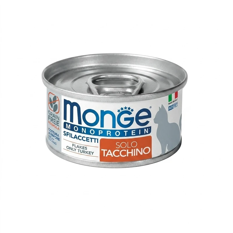 کنسرو غذای گربه بالغ مونژه مدل Monoprotein Flakes طعم بوقلمون وزن 80 گرم