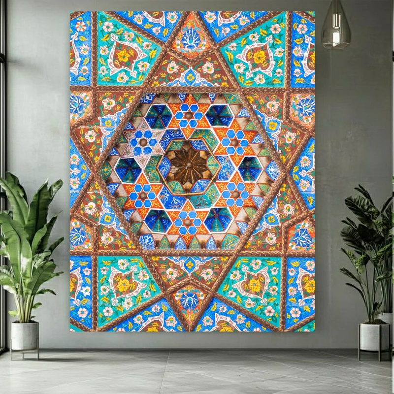 پوستر پارچه ای طرح مخمل  نقوش سنتی مدل هندسه اسلامی کد PY766