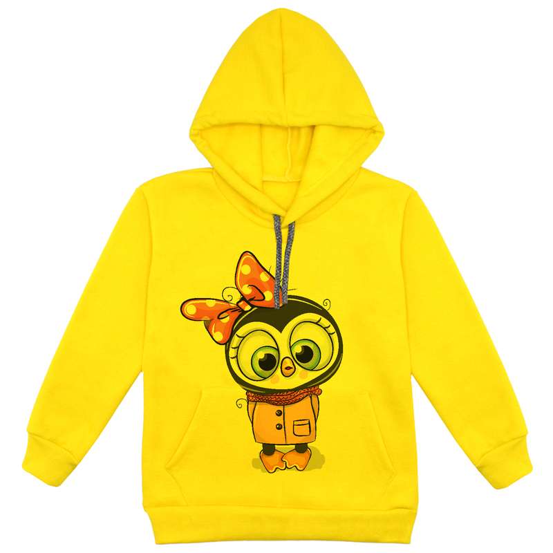 هودی دخترانه مدل جغد F37 رنگ زرد