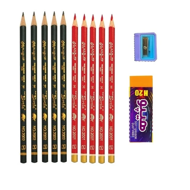 مداد مشکی لاک پشت مدل کرامت به همراه مداد قرمز و پاک کن و تراش مجموعه 12 عددی