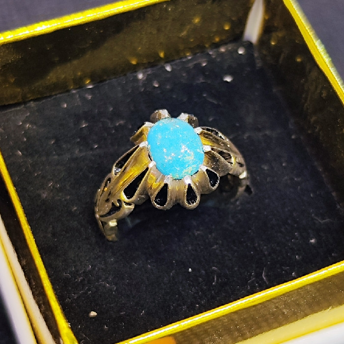 انگشتر نقره مردانه مدل سنگ فیروزه نیشابور کد 233