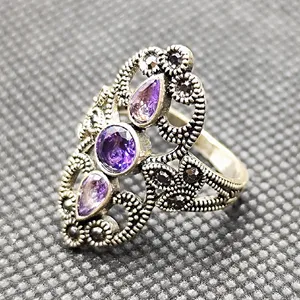 انگشتر نقره زنانه مدل آمیتیست کد 39