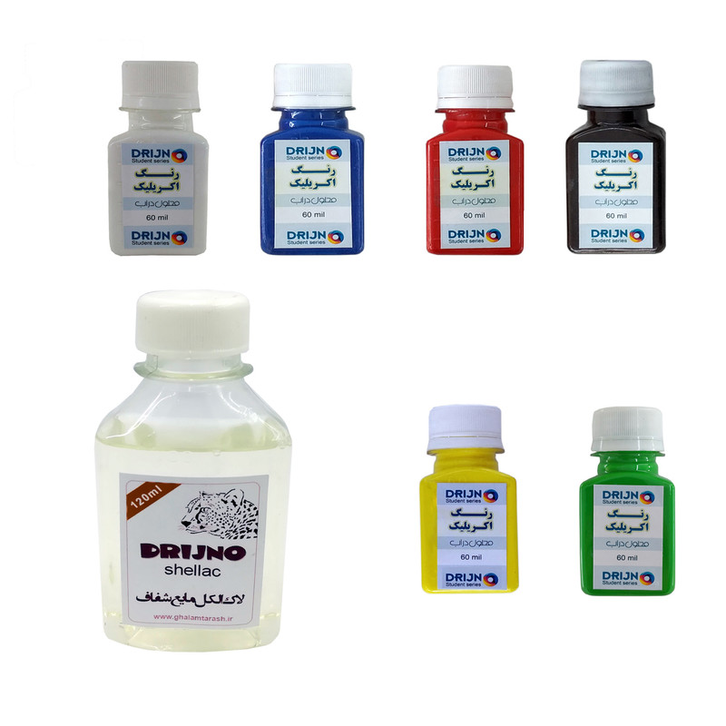 رنگ اکریلیک دریژنو کد 005 حجم 60 میلی لیتر بسته 6 عددی به همراه لاک الکل 