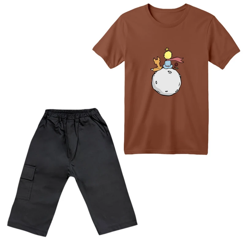 ست تی‌شرت آستین کوتاه و شلوارک پسرانه مدل شازده کوچولو کد 01