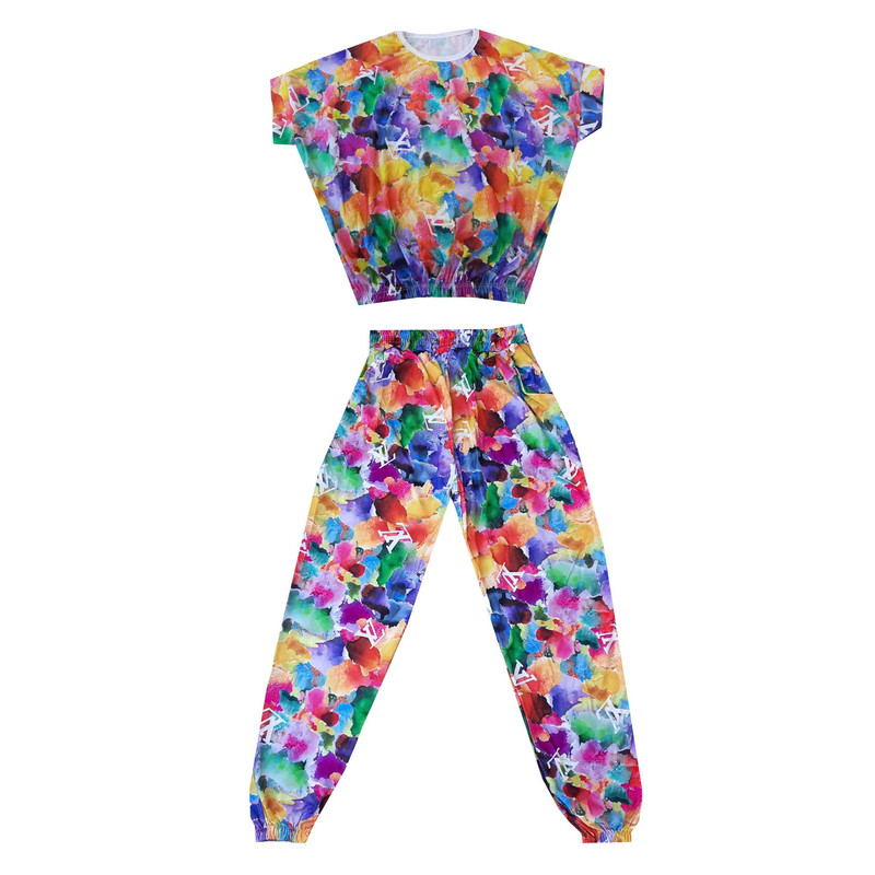 ست نیم تنه و شلوار زنانه مدل اسپرت طرح آبرنگی