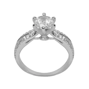 انگشتر نقره زنانه بازرگانی میلادی مدل تک نگین جواهری بدون ریزش آبکاری رادیوم کد AWR_044