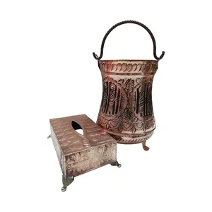 ست سطل و جعبه دستمال مسی مدل هخامنشی کد 01