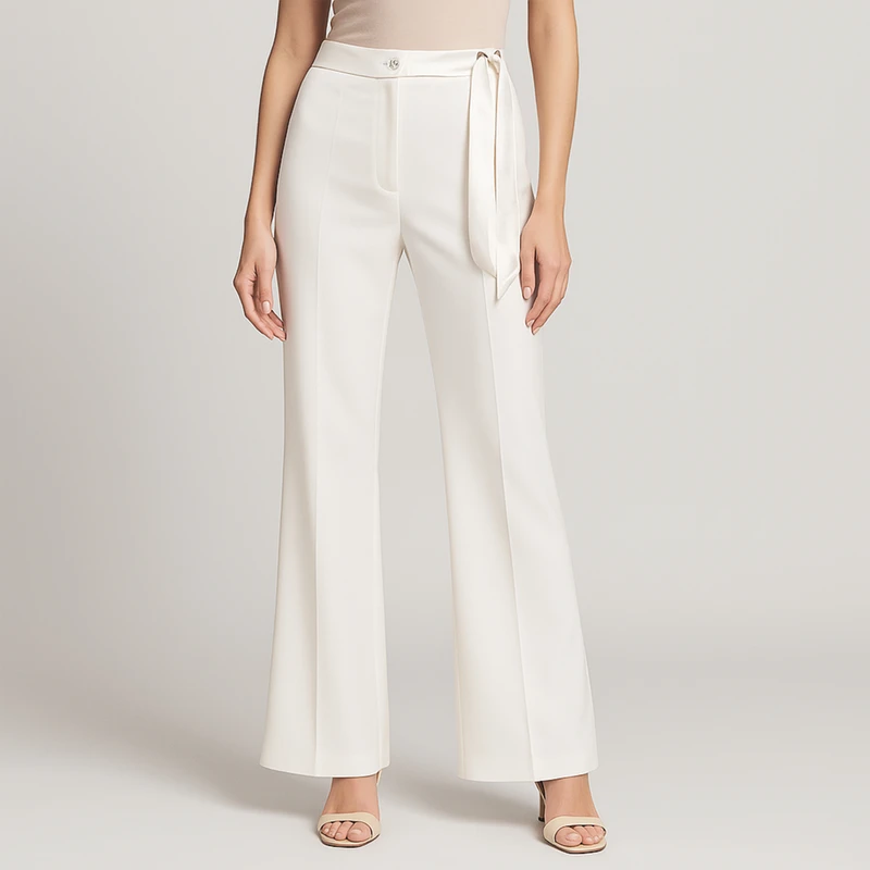 شلوار زنانه هاوین مدل شالدار 315 مازراتی دمپا رنگ سفید