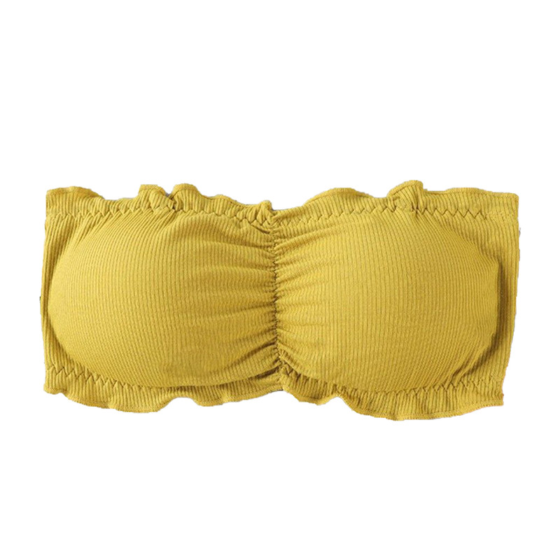 نیم تنه زنانه مدل فانتزی عروسکی دکلته بدون بند رنگ خردلی