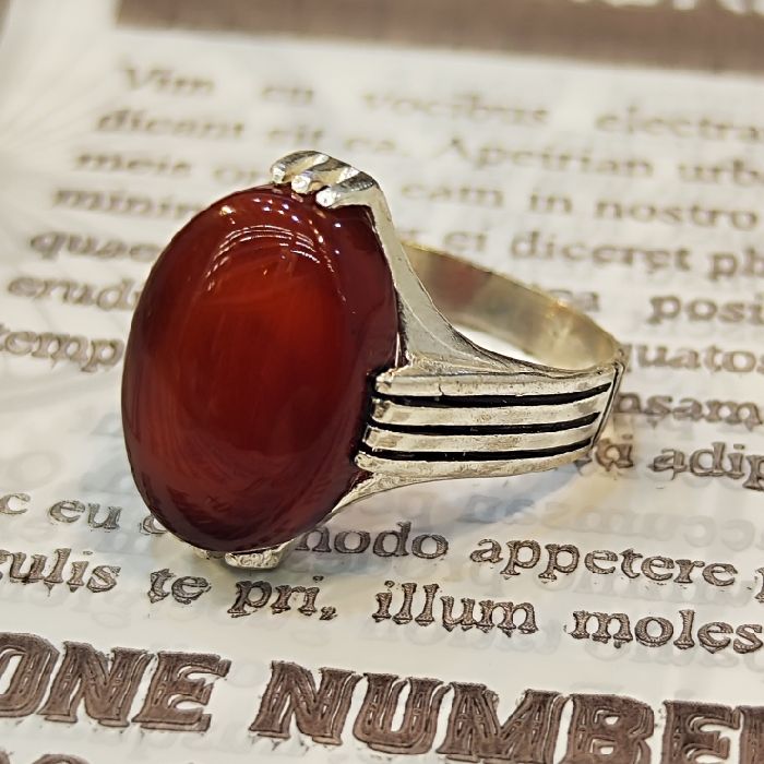 انگشتر نقره مردانه مدل سنگ عقیق رضوی کد 7400 -  - 4