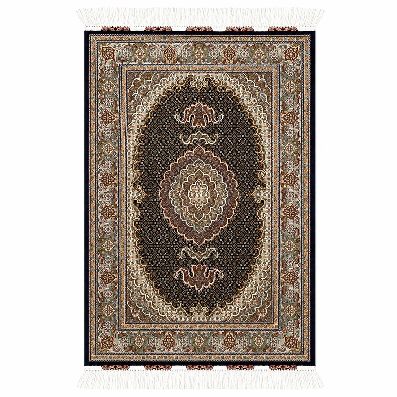 فرش دستباف 1.5 متری مدل تبریز طرح ماهی کد 1028 زمینه سرمه ای