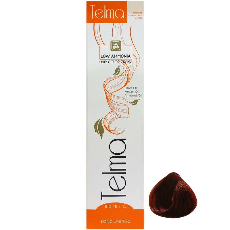 رنگ مو تلما مدل Low Ammonia شماره 5.5 حجم 100 میلی لیتر رنگ ماهاگونی شرابی روشن
