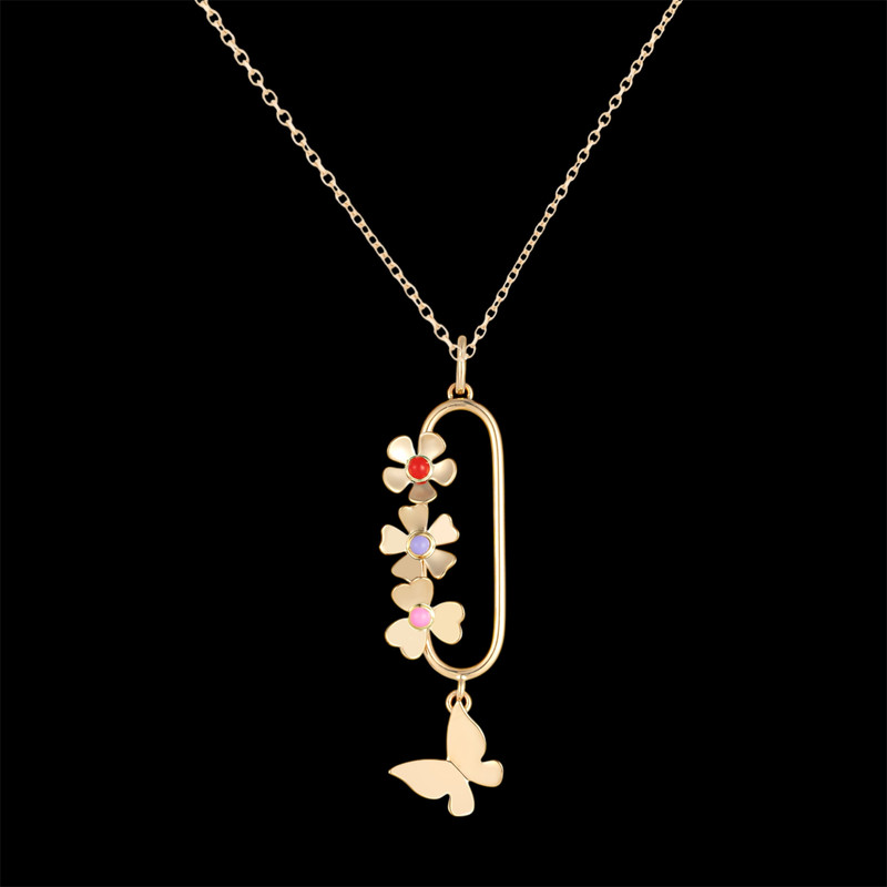گردنبند طلا 18 عیار زنانه با زنجیر حلقهای (فلامینگو) لیلیوم گلد مدل DNTC47-29d طرح گل