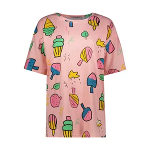 تی شرت لانگ آستین کوتاه زنانه افراتین مدل بستنی رنگ صورتی