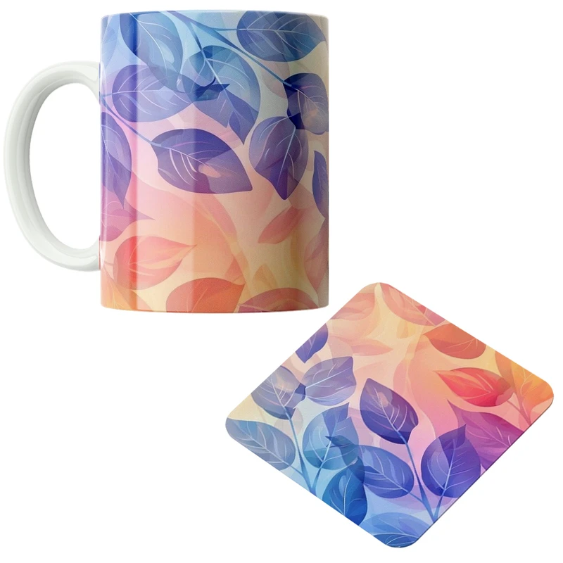 ماگ پاد آفرین مدل برگ ها کد DKC611 به همراه زیر لیوانی