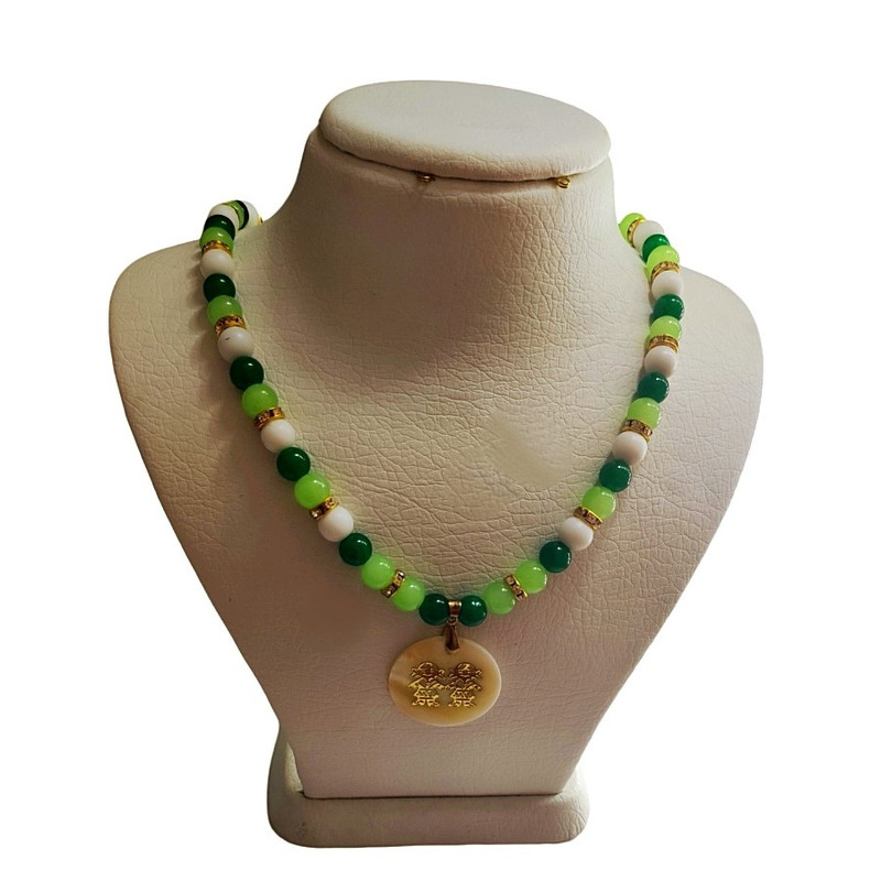 گردنبند دخترانه مدل  مهره ای پلاک دو دوست صدفی کد Z88