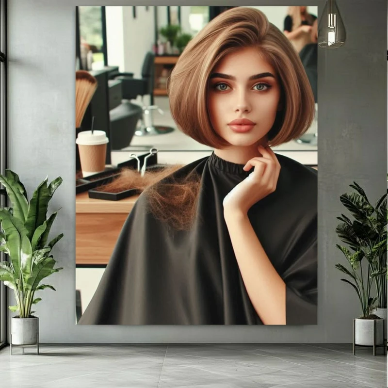 پوستر پارچه ای طرح مخمل آرایشگاه شیک مدل موی باب کد M403