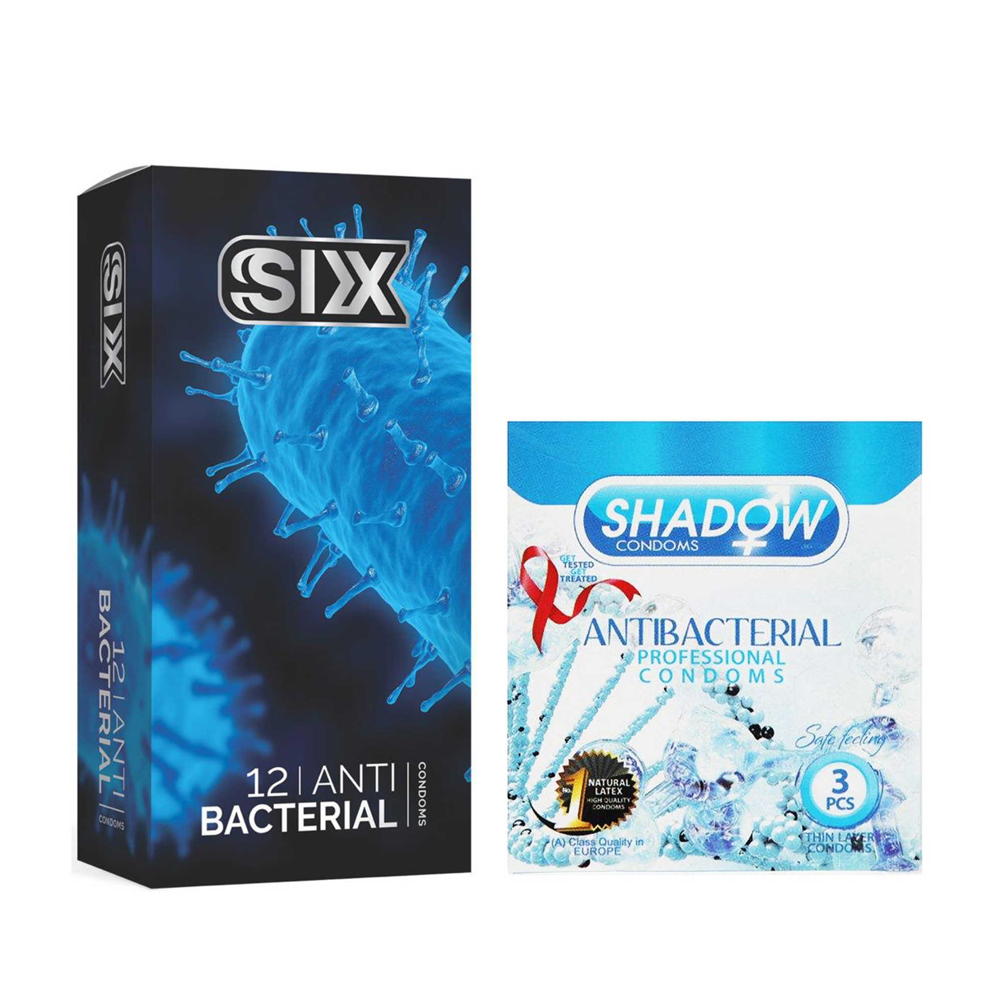  کاندوم سیکس مدل Anti Bacterial بسته 12 عددی به همراه کاندوم شادو مدل Anti Bacterial بسته 3 عددی