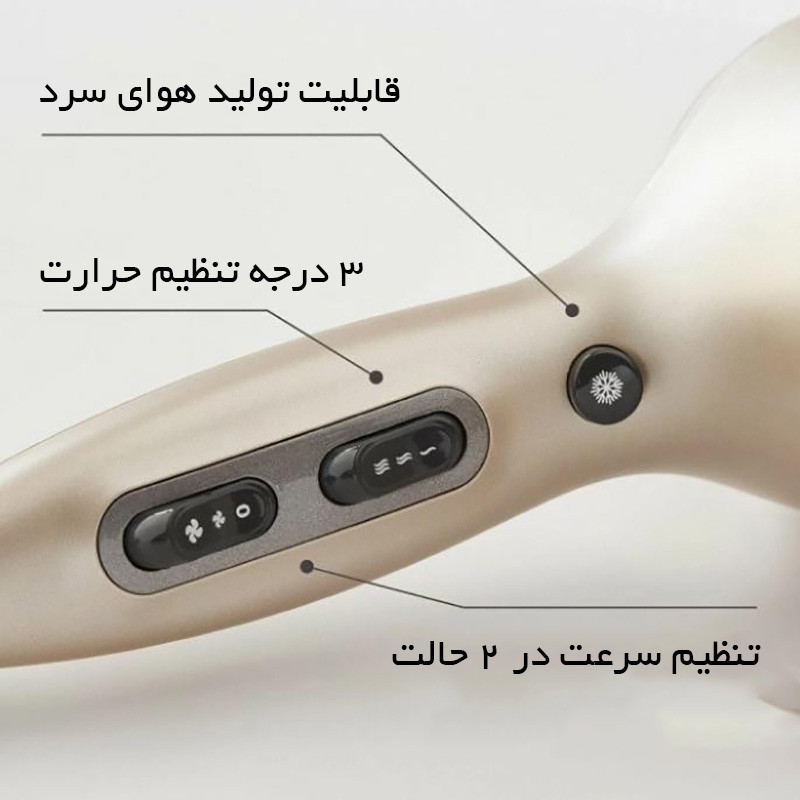 سشوار حرفه‌ای رمینگتون مدل AC8605 با موتور AC، توان 2300 وات، فناوری Unique Color Protect برای محافظت از موهای رنگ شده، قابلیت تولید یون، تنظیم دما در سه حالت، تنظیم سرعت در دو حالت و باد سرد
