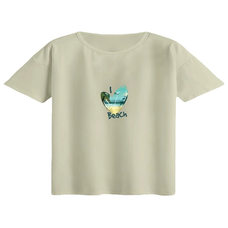کراپ تی‌شرت آستین کوتاه زنانه مدل ساحل کد 01
