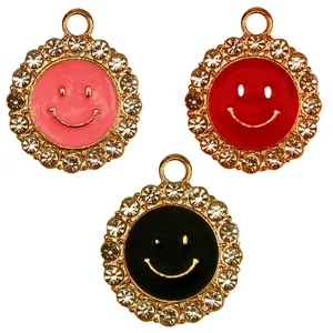 آویز دستبند مدل گلهای خندان نگین دار کد AD 738 مجموعه 3 عددی