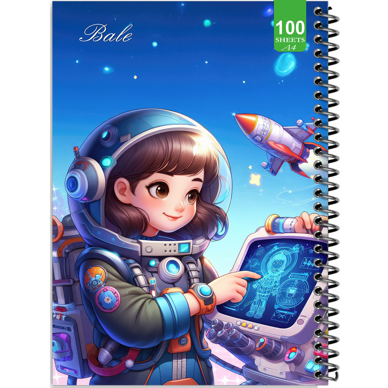 دفتر نقاشی 100 برگ بله مدل رحلی طرح فانتزی دختر فضانورد کد A4-N456