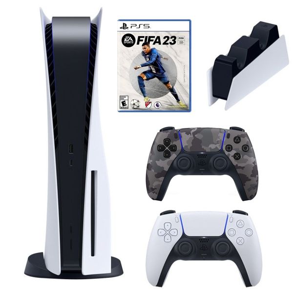 کنسول بازی سونی مدل PlayStation 5 Drive ظرفیت 825 گیگابایت به همراه دسته ارتشی و بازی فیفا 23 و پایه شارژر