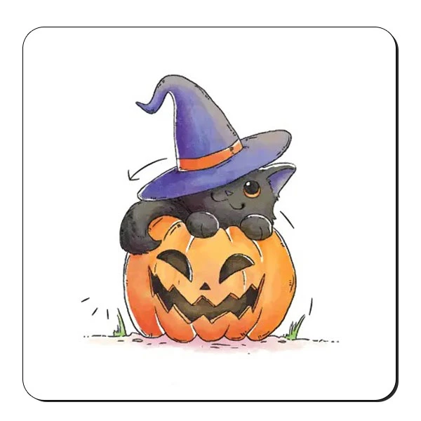  زیر لیوانی طرح گربه و کدوی هالوین کد nzl633