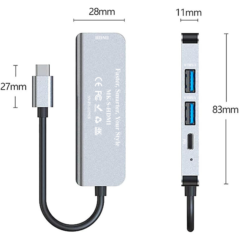 هاب ۴ پورت و مبدل USB-C به HDMI ماکار مدل MK-S-HDMI