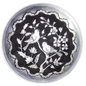 بشقاب قلمزنی طرح گل و مرغ مدل GM001