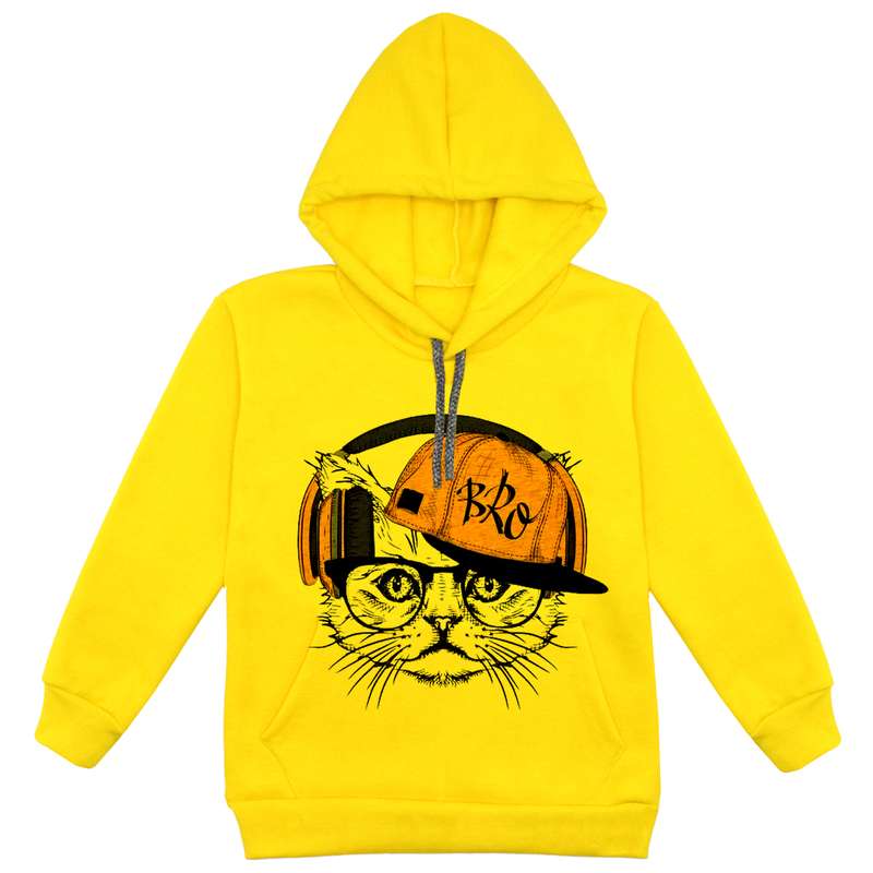 هودی پسرانه مدل گربه F71 رنگ زرد
