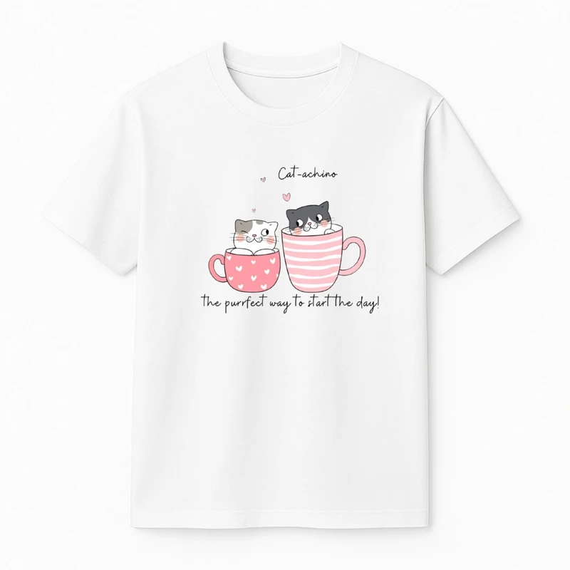 تی‌شرت آستین کوتاه دخترانه مدل گربه ها و فنجون کد v15 