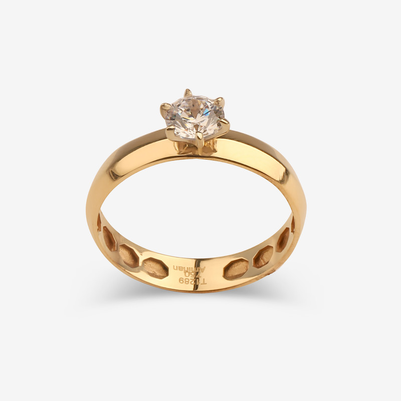 انگشتر طلا 18 عیار زنانه گلدم مدل طرح سولیتر جواهرR347016 سایز 56