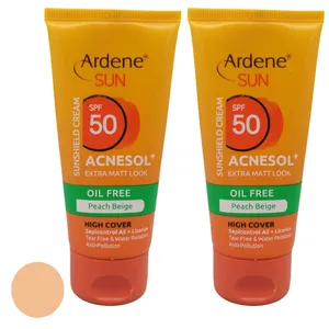کرم ضد آفتاب رنگی آردن سان SPF 50 مدل Peach Beige محافظ UVA،UVB مناسب انواع پوست حجم 50 میلی لیتر مجموعه دو عددی ‌