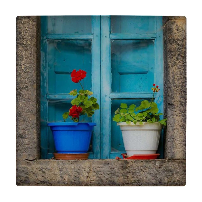 زیر لیوانی طرح پنجره و گلدان های شمعدانی کد    3401668_875