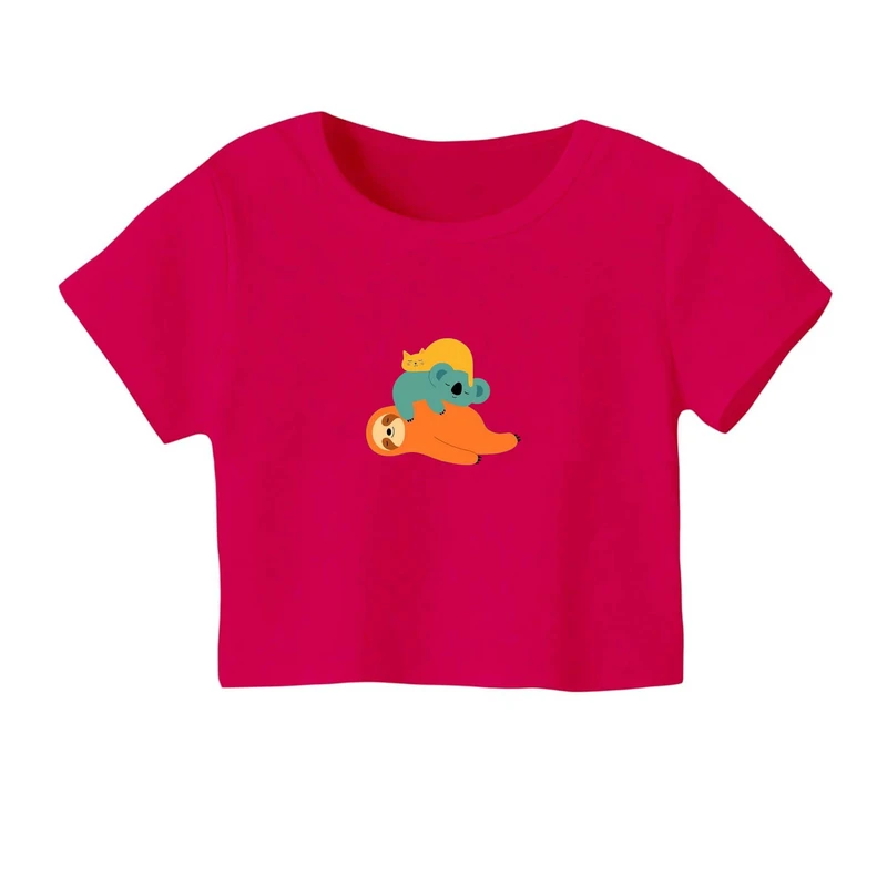 کراپ‌ تی‌شرت آستین کوتاه زنانه مدل تنبل و کوالا