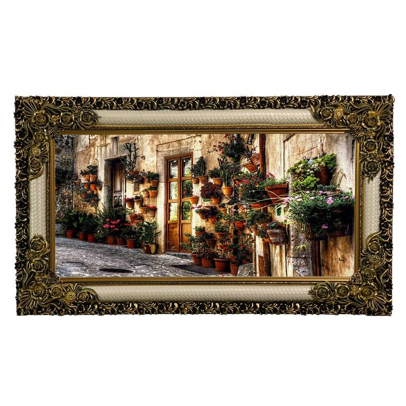 تابلو فرش ماشینی طرح دستبافت مدل کوچه اروپایی کد 7489
