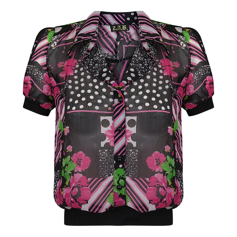 بلوز آستین کوتاه زنانه مدل گلدار مجلسی توری