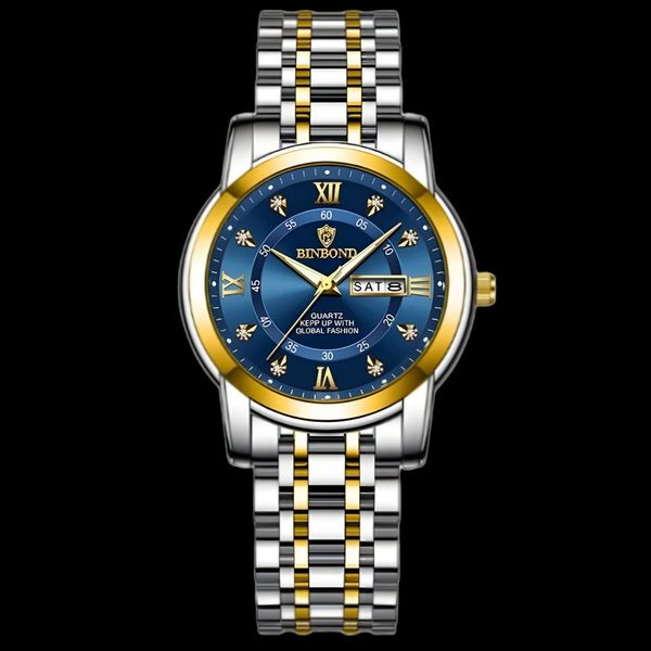 ساعت مچی عقربه‌ای کوارتز زنانه بین باند مدل ریز بافت نگینی کد 007